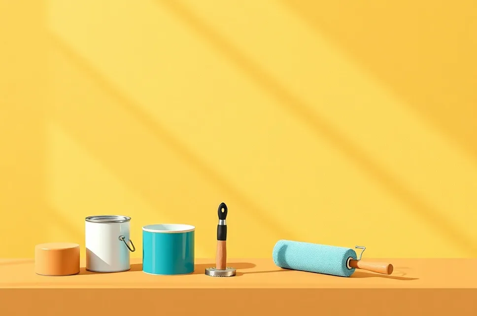Outils de peinture disposés dans l'ordre des étapes du chantier