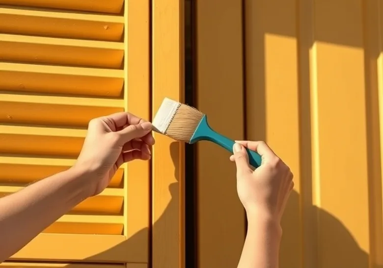 Mise en peinture au pinceau de volets et d'encadrements en bois
